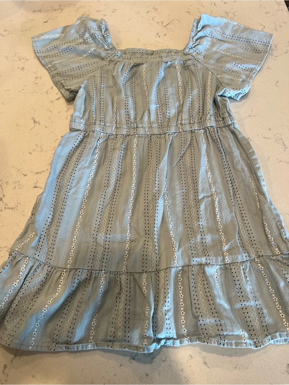 Art Class Girls Light Blue Eyelet Stripe Dress - 5T